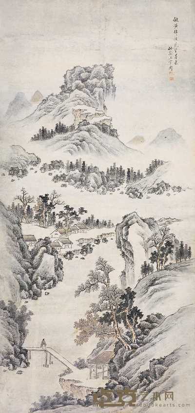 上官周 溪山清旷 立轴 135×64cm